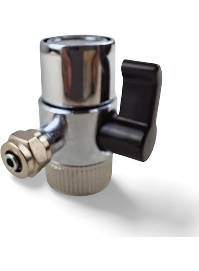Water faucet adapter with control valve, mesh filter, and quick-connect side connector, chrome finish, suitable for kitchen and bathroom, compatible with filter hoses. - Image 3